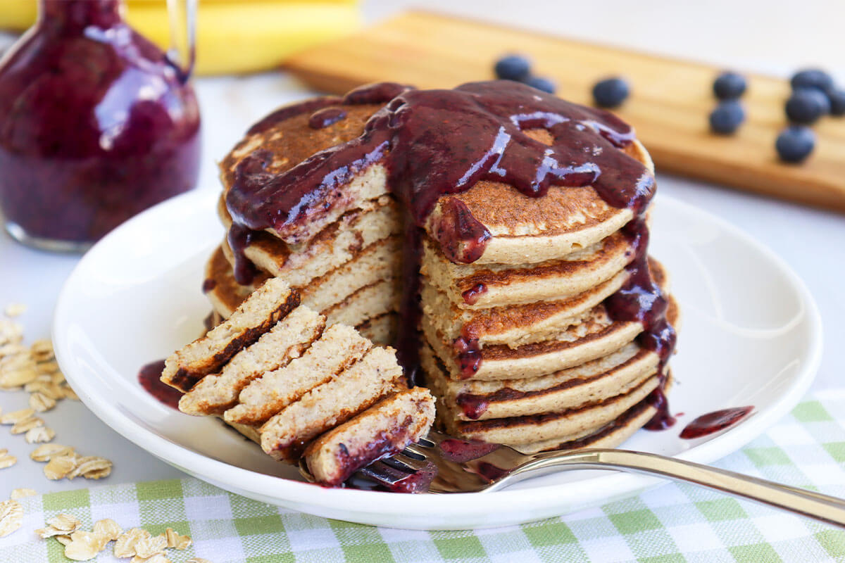 Cinnamon Pancakes With Blueberry Date Syrup